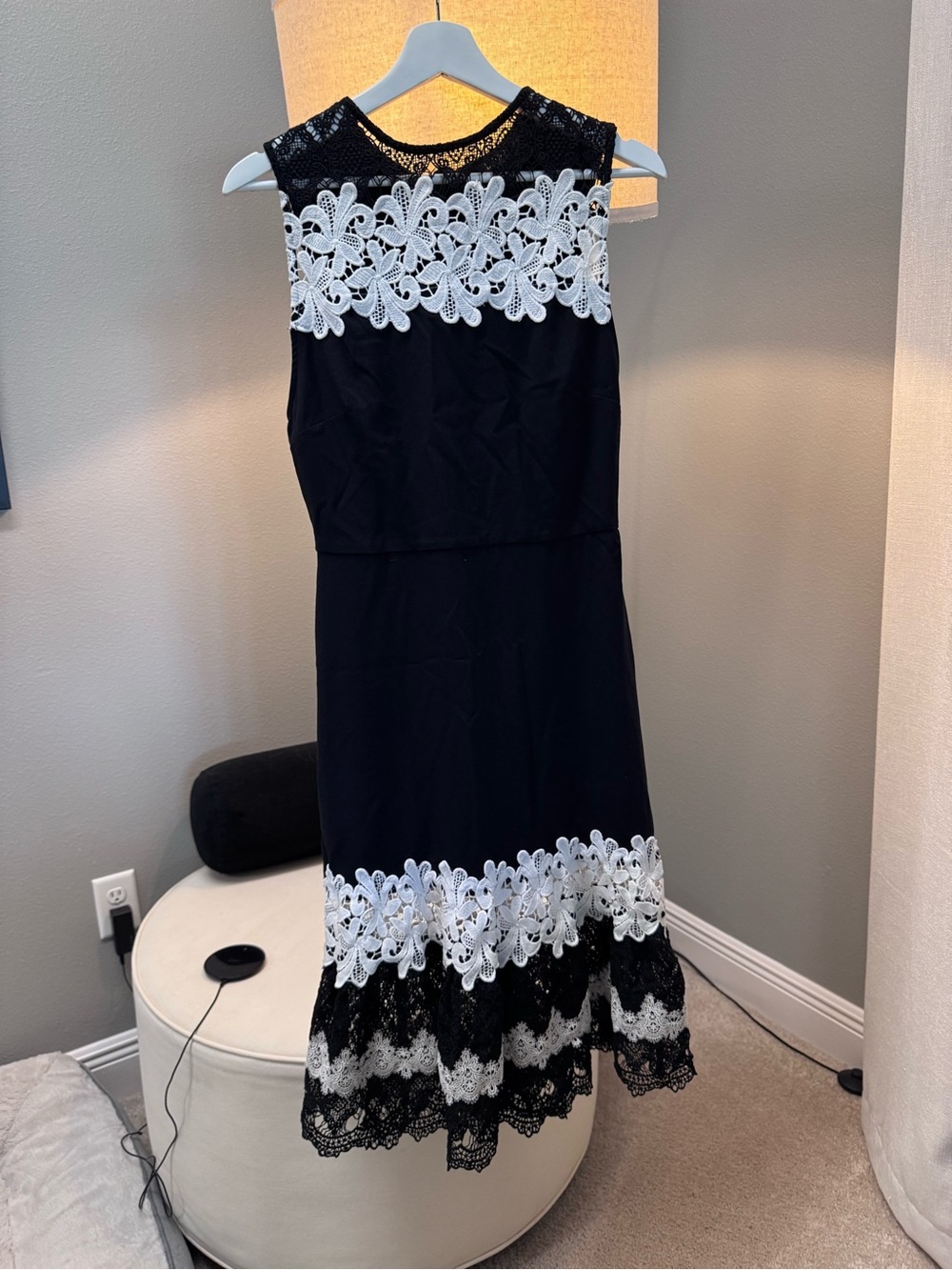 LOFT 747 Black Dress with White Lace Trim